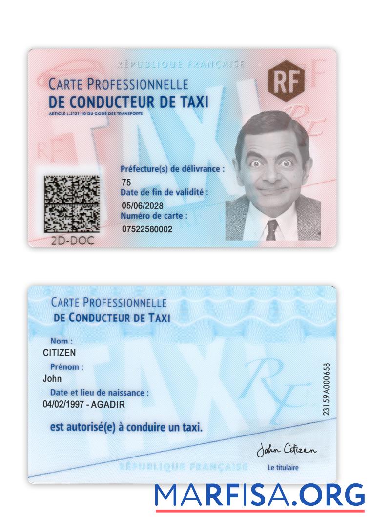 Printable France taxi driver ID card real example